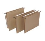 Cartelle Sospese Avana per Cassetti interasse 39 cm, Portaetichette Lenticolare già Montato, Fondo a V, Confezione da 50 p.zi, Colore Avana