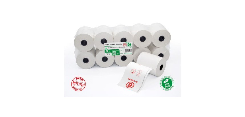 Carta termica in rotolo per registratori di cassa omologati 55 g/m2 57 mm x 35 m bianco - 10 rotoli
