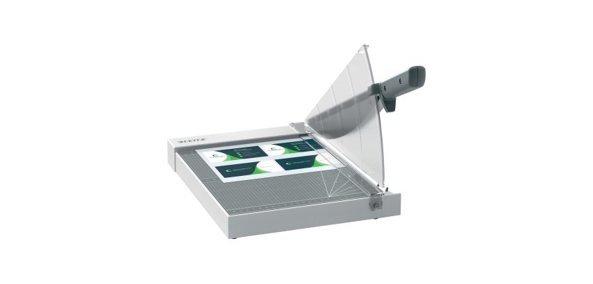 Leitz Precision Home Office Guillotine Paper Cutter 9019 A4 305 mm Steel Blade Laminated Wooden Bed EdgeGlow Light Grey 10 Sheets
