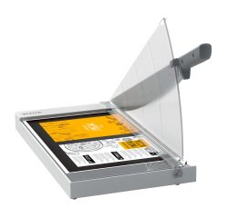 Leitz Precision Home Office Guillotine Paper Cutter 9020 A3 420 mm Steel Blade Laminated Wooden Bed EdgeGlow Light Grey 10 Sheets