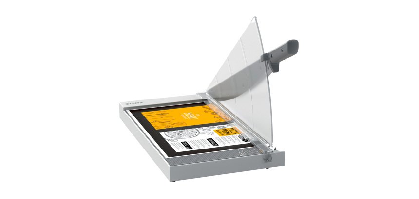 Leitz Precision Home Office Guillotine Paper Cutter 9020 A3 420 mm Steel Blade Laminated Wooden Bed EdgeGlow Light Grey 10 Sheets