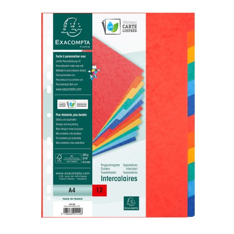 Exacompta Dividers Nature Future A4 Assorted 12 tabs universal mottled pressboard blank