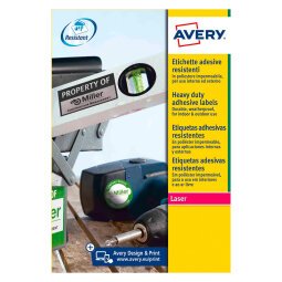 Etichette adesive Avery resistenti in poliestere bianco 45,7x21,2mm, 48 etichette per foglio, adesivo permanente, laser, 20 fogli