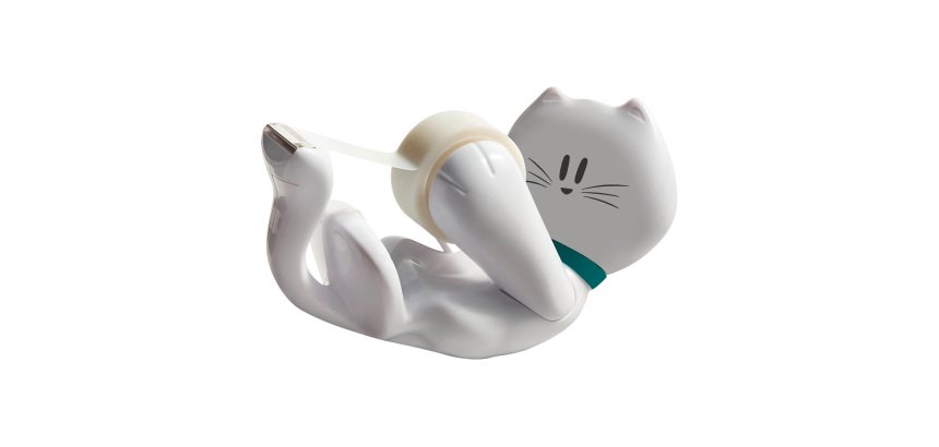 Dispenser tendinastro a forma di gatto e Nastro Adesivo Scotch C39 bianco 6,6 x 8,4 cm