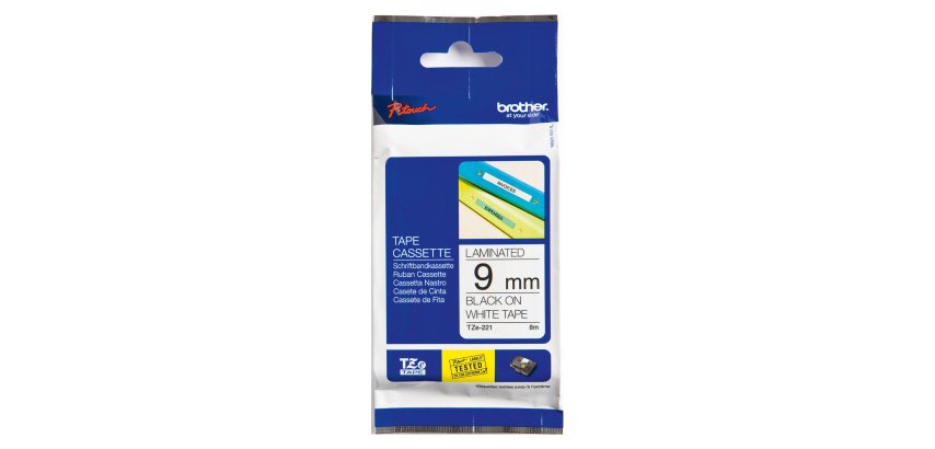 Nastro per etichettatrice Brother TZE221 nero bianco 9 mm x 8 m
