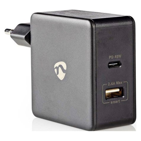 Caricabatterie da muro Nedis USB e USB-C nero