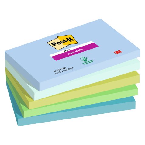 Post-it Super Sticky Notes 76 x 127 mm Blue, Green Rectangular Plain 5 Pads of 90 Sheets