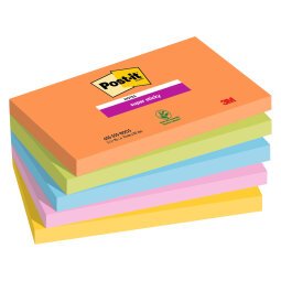 Post-it Super Sticky Notes 76 x 127 mm Blue, Green, Orange, Pink, Yellow Rectangular Plain 5 Pads of 90 Sheets