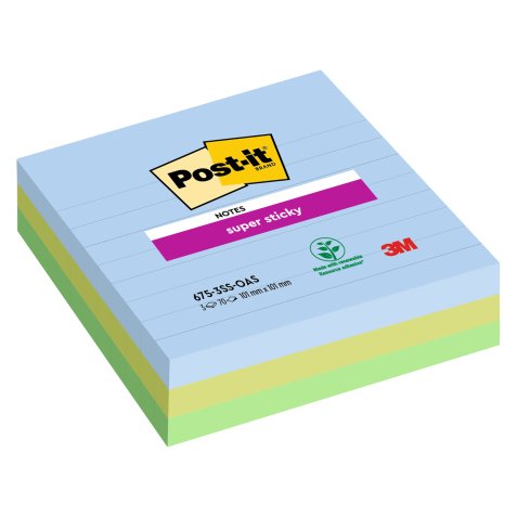 Post-it Sticky Notes Oasis 101 x 101 mm Assorted 90 Sheets Pack of 3