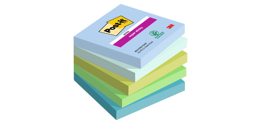 Post-it Super Sticky Z-Notes 76 x 76 mm Blue, Green Squared Plain 5 Pads of 90 Sheets