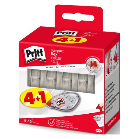 Correttore a nastro Pritt Compact Flex Roller 4.2 mm x 10 m confezione convenienza da 4+1 in omaggio