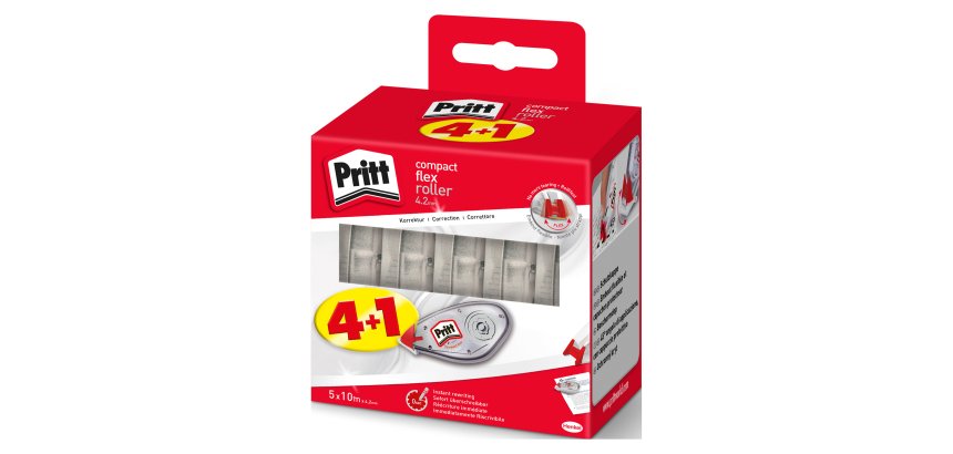 Correttore a nastro Pritt Compact Flex Roller 4.2 mm x 10 m confezione convenienza da 4+1 in omaggio