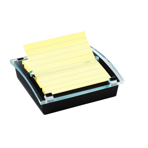 Dispenser High Tech Nero, Trasparente + Post-it Super Sticky Giallo Canary a Z con righe 101 x 101 mm da 90 fogli