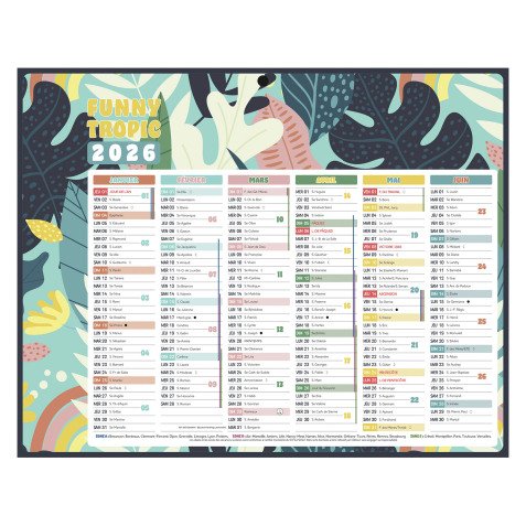 Calendrier semestriel mural 2025 - Exotique - 21 x 26,5 cm