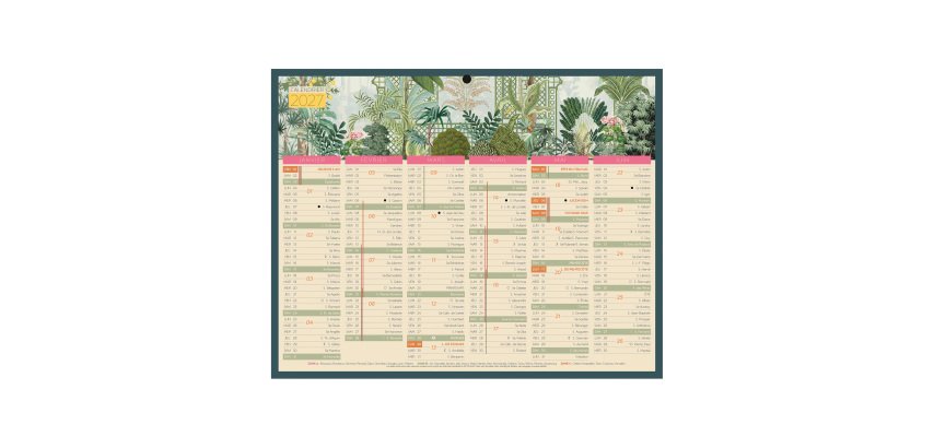 Calendrier semestriel 2027 - 21 x 26,5 cm - 6 mois