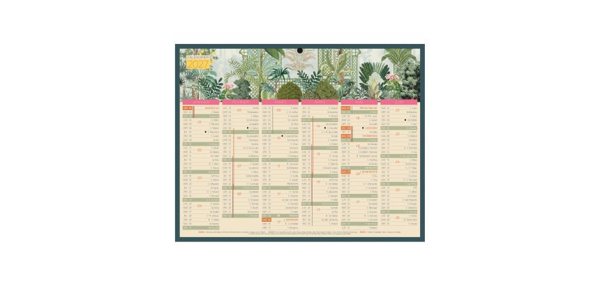 Calendrier semestriel mural 2027 - Exotique - 21 x 26,5 cm