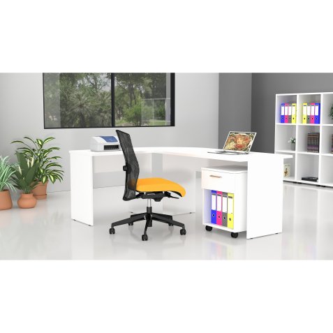 SET OFFICE Bianco, scrivania,allungo e cassettiera