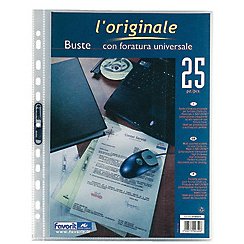 Buste a perforazione Universale Favorit L'Originale A3 - 30 x 42 cm polipropilene trasparente finitura liscia lucida spessore altissimo 10 unità