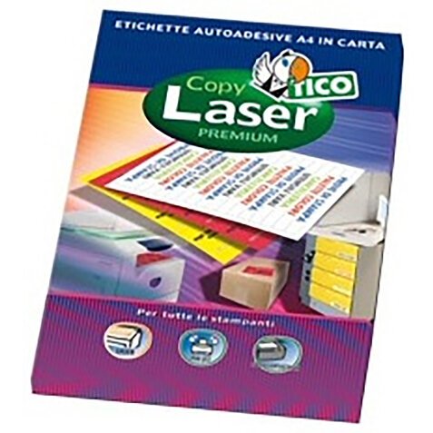 TICO Etichette adesive in carta fluorescente gialla 70x36mm, 24 etichette per foglio, adesivo permanente, laser/inkjet, 70 fogli