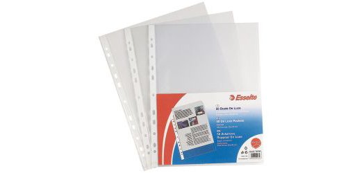 Confezione 4+1  50 Buste a perforazione Universale Esselte Deluxe 22 x 30 cm trasparente polipropilene finitura goffrata a buccia d'arancia spessore alto