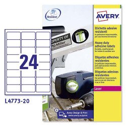 Avery L4773-20 Heavy Duty Labels 63.5 x 33.9 mm White 20 Sheets of 24 Labels