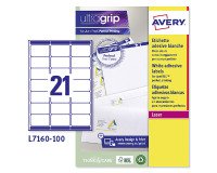Avery L7160-100 Address Labels Self Adhesive 63.5 x 38.1 mm White 100 Sheets of 21 Labels