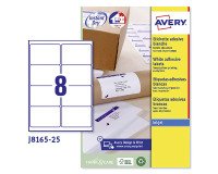 Etichette adesive Avery in carta bianca 99,1x67,7mm, 8 etichette per foglio, adesivo permanente, inkjet, 25 fogli