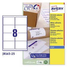 Etichette adesive Avery in carta bianca 99,1x67,7mm, 8 etichette per foglio, adesivo permanente, inkjet, 25 fogli