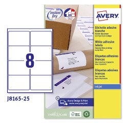 Etichette adesive Avery in carta bianca 99,1x67,7mm, 8 etichette per foglio, adesivo permanente, inkjet, 25 fogli