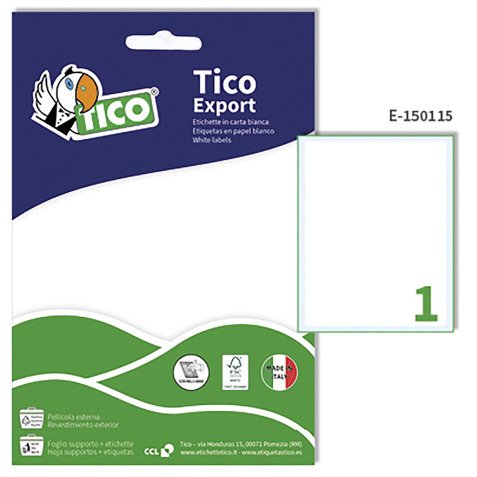 Etichette adesive Tico in carta bianca in bustina scrivibili a mano, 150x115mm, 1 etichetta per foglio, adesivo permanente, 10 fogli