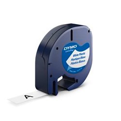 Dymo LT S0721610 / 91201 Authentic LetraTag Label Tape Self Adhesive Black Print on White 12 mm x 4m