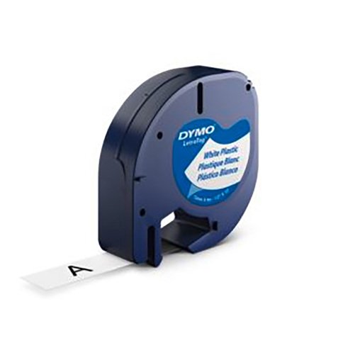 Dymo LT S0721610 / 91201 Authentic LetraTag Label Tape Self Adhesive Black Print on White 12 mm x 4m