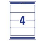 Etichette adesive Avery in carta bianca coprente per raccoglitori 200x60mm, 4 etichette per foglio, adesivo permanente, laser, 25 fogli