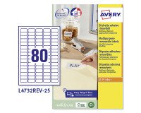 Etichette adesive rimovibili Avery in carta bianca riciclata 35,6 x 16,9mm, 80 etichette per foglio, adesivo rimovibile, laser e inkjet, 25 fogli