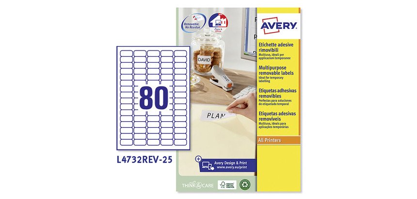 Avery L4732REV-25 Mini Multipurpose Labels Removable 35.6 x 16.9 mm White 25 Sheets of 80 Labels