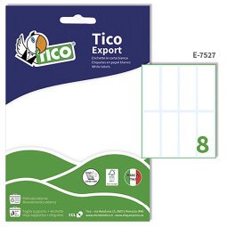 Etichette adesive Tico in carta bianca in bustina scrivibili a mano, 75x27mm, 8 etichette per foglio, adesivo permanente, 10 fogli