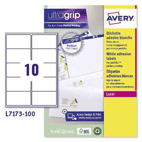 Avery L7173-100 Address Labels 99.1 x 57 mm White 100 Sheets of 10 Labels