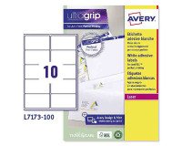 Etichette adesive Avery in carta bianca 99,1x57mm, 10 etichette per foglio, adesivo permanente, laser, 100 fogli