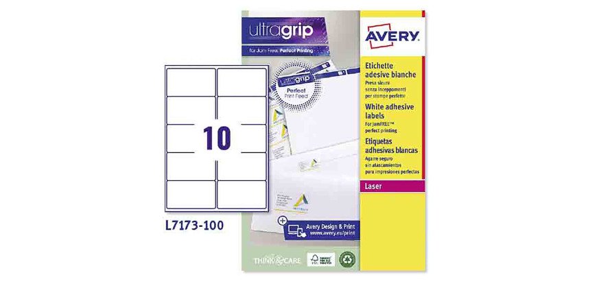 Avery L7173-100 Address Labels 99.1 x 57 mm White 100 Sheets of 10 Labels