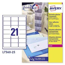 Avery L7560-25 Address Labels Self Adhesive 63.5 x 38.1 mm Clear 25 Sheets of 21 Labels