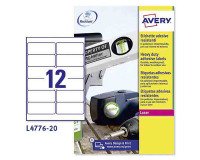 Etichette Avery resistenti in poliestere bianco 99,1x42,3mm, 12 etichette per foglio, adesivo permanente, laser, 20 fogli