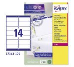 Etichette adesive Avery in carta bianca 99,1x38,1mm, 14 etichette per foglio, adesivo permanente, laser, 100 fogli