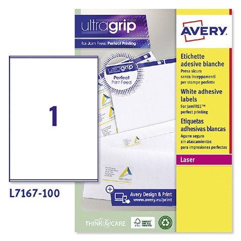 Avery L7167-100 Parcel Labels Self Adhesive 199.6 x 289.1 mm White 100 Sheets of 1 Label