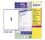 Etichette adesive Avery in carta bianca 199,6x289,1mm, 1 etichetta per foglio, adesivo permanente, laser, 100 fogli