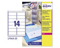 Avery L7563-25 Address Labels Self Adhesive 99.1 x 38.1 mm Clear 25 Sheets of 14 Labels