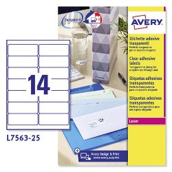 Avery L7563-25 Address Labels Self Adhesive 99.1 x 38.1 mm Clear 25 Sheets of 14 Labels