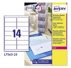 Avery L7563-25 Address Labels Self Adhesive 99.1 x 38.1 mm Clear 25 Sheets of 14 Labels