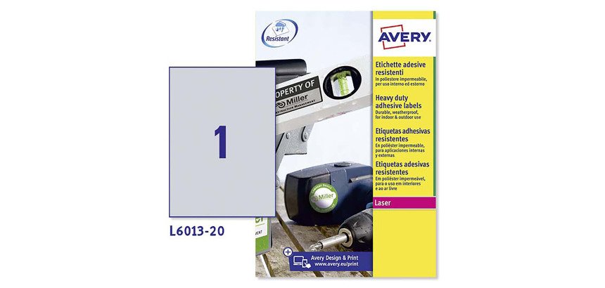 AVERY Zweckform L6013-20 Heavy Duty Waterproof Labels 210 x 297 mm Rectangular Silver 20 Sheets of 1 Labels