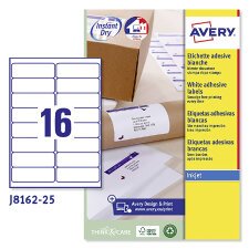 Etichette adesive Avery in carta bianca 99,1x33,9mm, 16 etichette per foglio, adesivo permanente, inkjet, 25 fogli