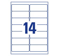 Etichette Avery bianche in carta riciclata al 100%, 99,1x38,1mm, 14 etichette per foglio, adesivo permanente, laser e inkjet, 100 fogli